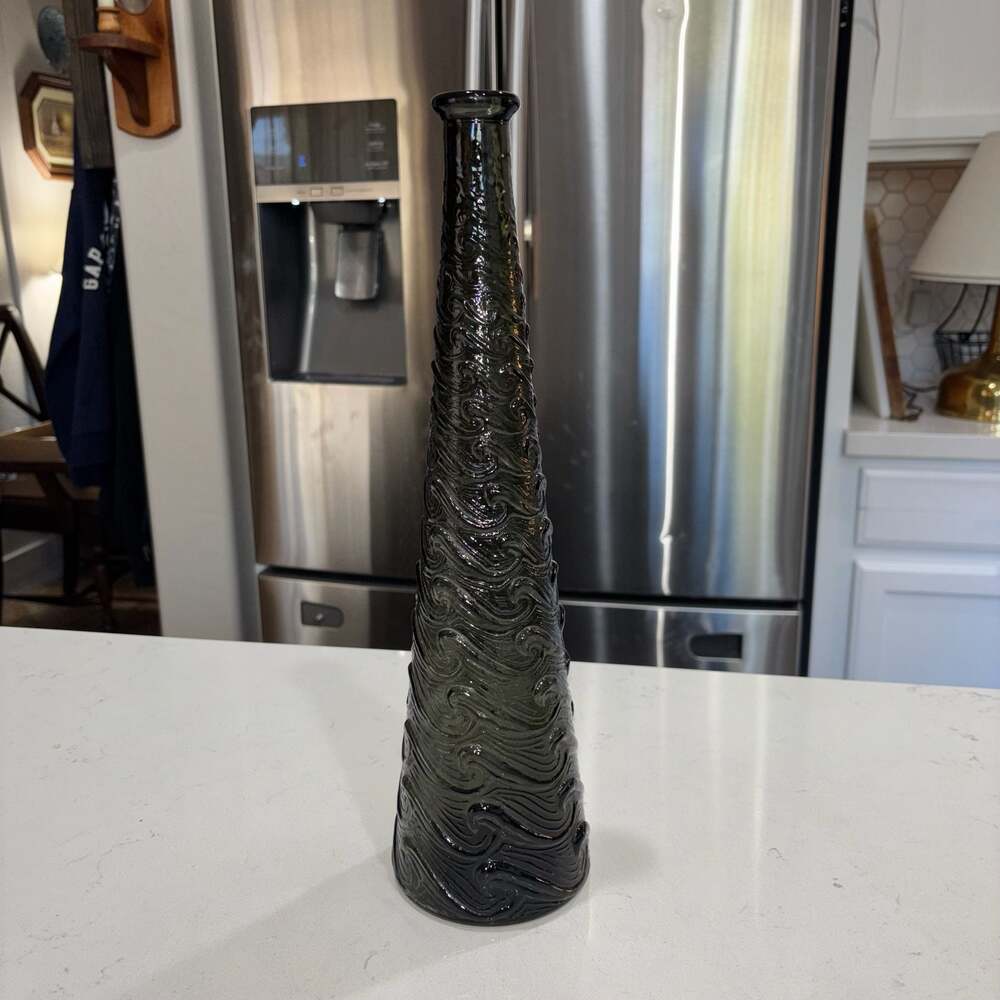 Vintage Italian Empoli Glass Wave Pattern Genie Bottle/Decanter (No Stopper)
